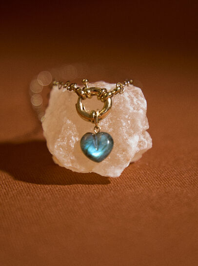 Gold Tone Heart Stone Pendant Necklace
