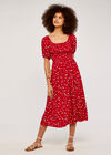 Floral Puff Sleeve Dress, Red, large
