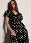 Polka Dot Satin Midi Dress, Black, large