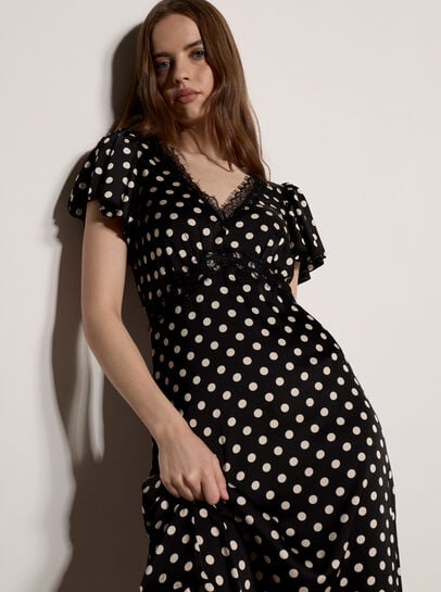 Polka Dot Satin Midi Dress