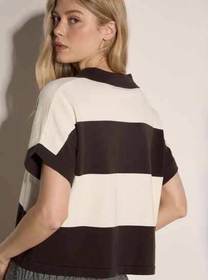 Boxy Cropped Stripe Knit T-Shirt