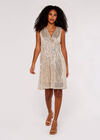 Sequin V Neck Mini Dress, Stone, large