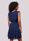 Ruffle Shoulder Self Tie Dress, Navy, large
