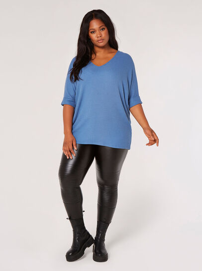 Curve Textured V-Neck Batwing Top