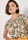 Tropical Leaf Split Back Top, Stone, large