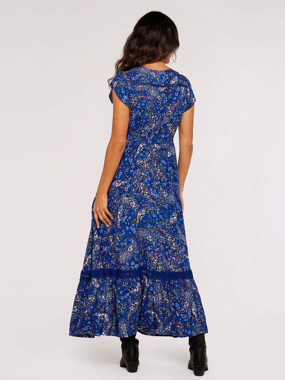 Painterly Paisley Maxi Dress, Blue, large