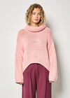 Chunky Knit Roll Neck Oversized Jumper, Pink, large