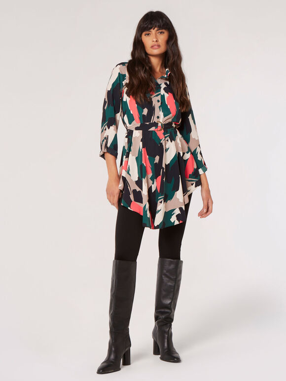 Brushstroke Hanky Hem Mini Dress, Green, large