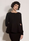 Peplum Hem Rbbed Knit Cardigan, Black, large