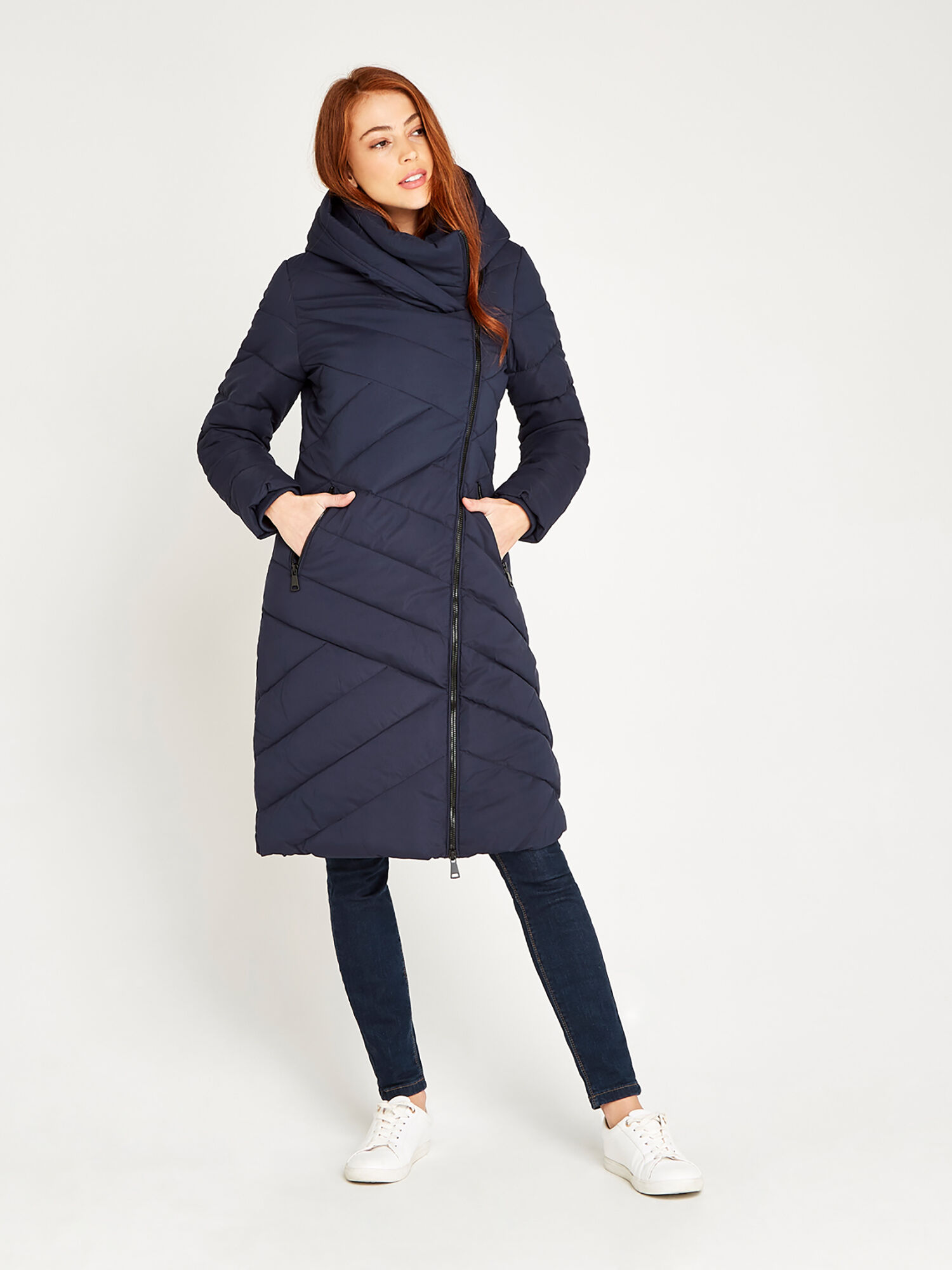 Asymmetric Zip Puffer Jacket Apricot Clothing