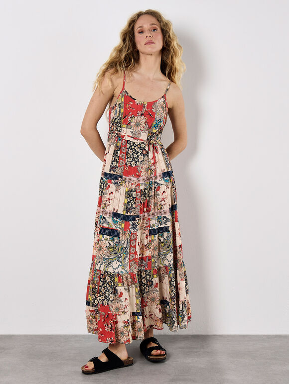 Patchwork Floral Cami Maxi Dress, Orange, large