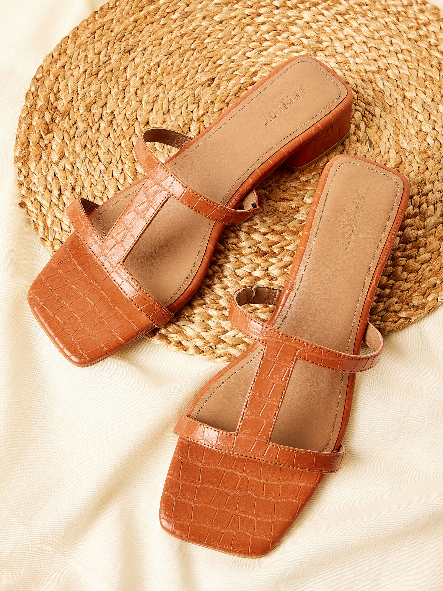 Square Toe Mule Sandals Apricot Clothing