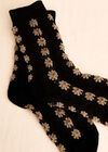 Floral Daisy Socks, Black, large