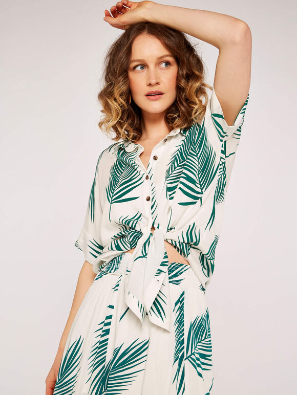 Palm Print Midi Skirt, White, large