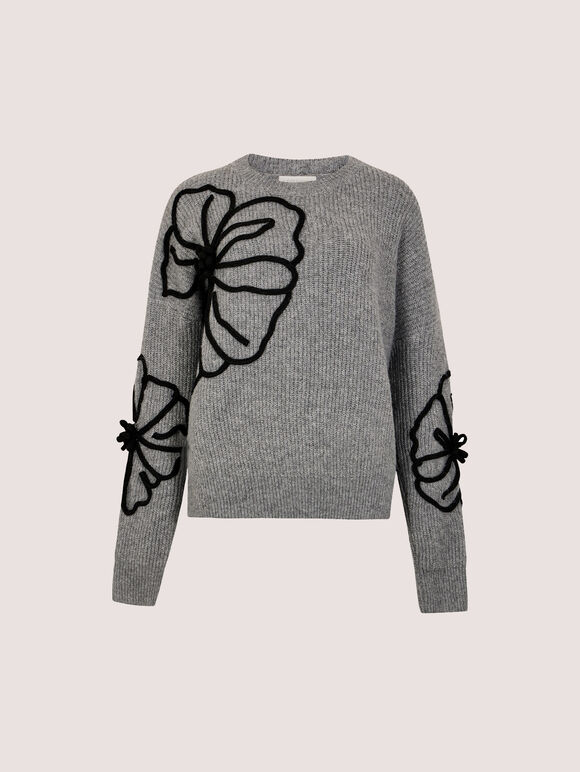 Floral Cornelli Embroidered Jumper, Grey, large