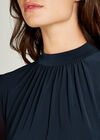 Sheer Sleeve Bead Cuff Shift Dress, Navy, large