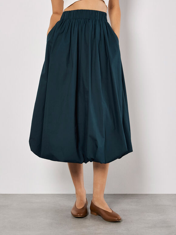 Puff Hem Midi Skirt, Navy, large