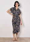 Palm Leaf Shirt Midi Dress, Navy, large