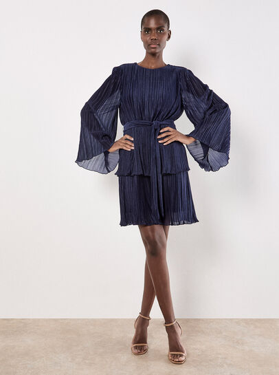 Plisse Tiered Mini Dress