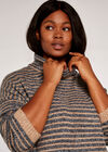Curve High Neck Stripe Boucle Jumper, Grey, large