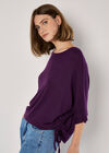 Soft Touch Drawstring Knit Top, Purple, large