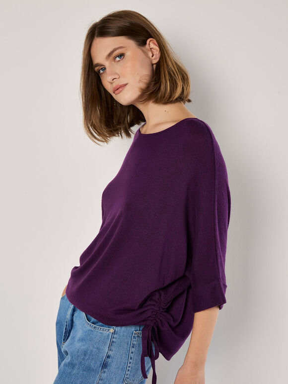 Soft Touch Drawstring Knit Top, Purple, large