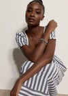 Stripe Milkmaid Midaxi Dress, Navy, large