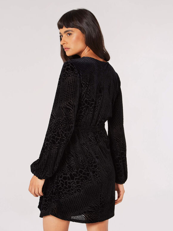Animal Velvet Burnout Mini Dress, Black, large