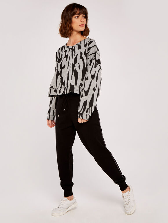 Abstract Print Cropped Jumper, Grey, large