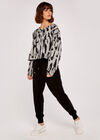 Abstract Print Cropped Jumper, Grey, large