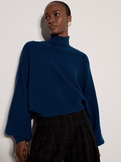 Ribbed Knit Batwing Cape Jumper