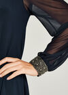 Sheer Sleeve Bead Cuff Shift Dress, Navy, large