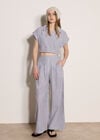 Stripe Wide Leg Trousers, Navy, large