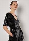 Sequin Wrap Jumpsuit, Black, large