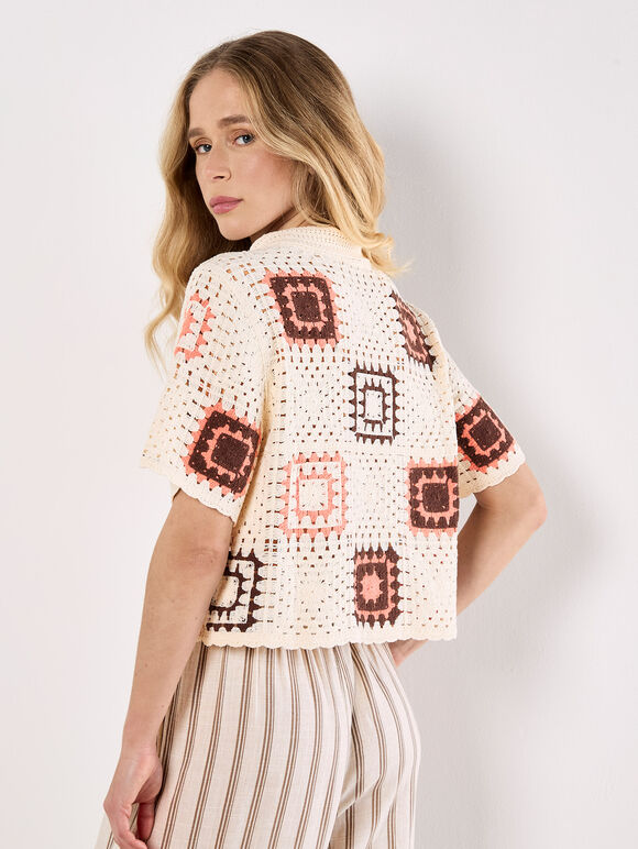 Crochet Squares Top, Coral, large