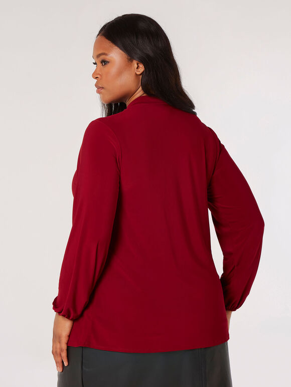 Curve Tie Neck Jersey Top, Burgundy, large