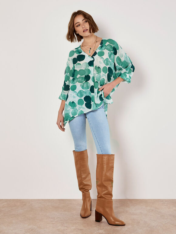 Paint Circles Print Top, Green, large