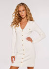 Bodycon Butttoned Mini Dress, Cream, large
