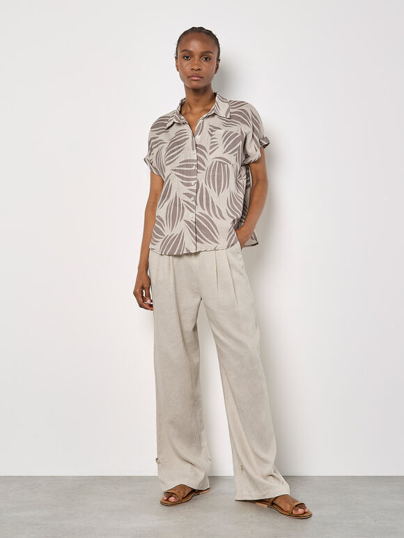 Linen Blend Shell Print Shirt, Stone, large