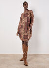 Ikat Patchwork Oversized Jumper Mini Dress, Burgundy, large