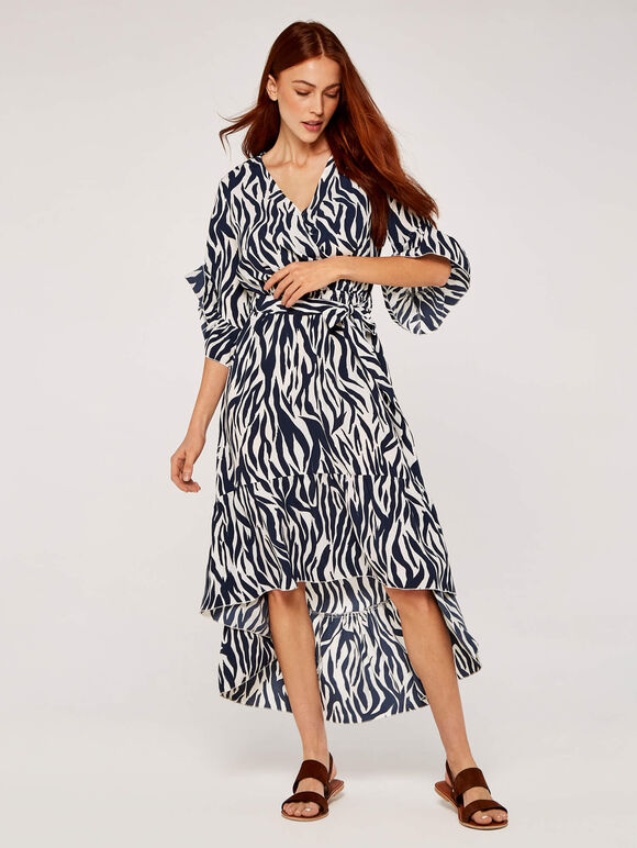 Zebra Print Hem Dress, Navy, large