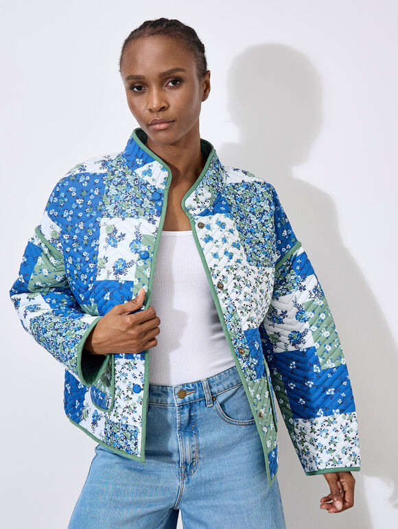 Patchwork Quilted Reversible Jacket, Green, large