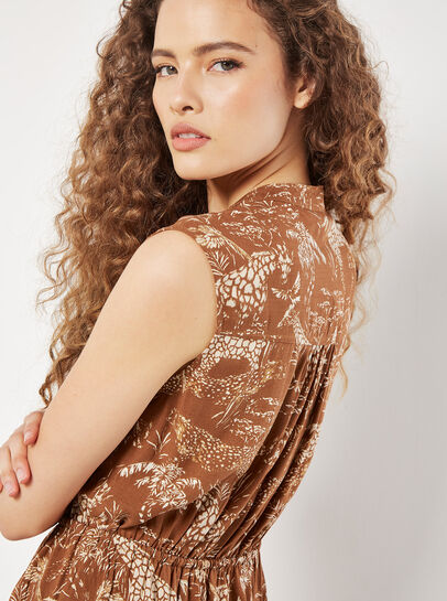 Tropical Animal Print Zip Mini Dress