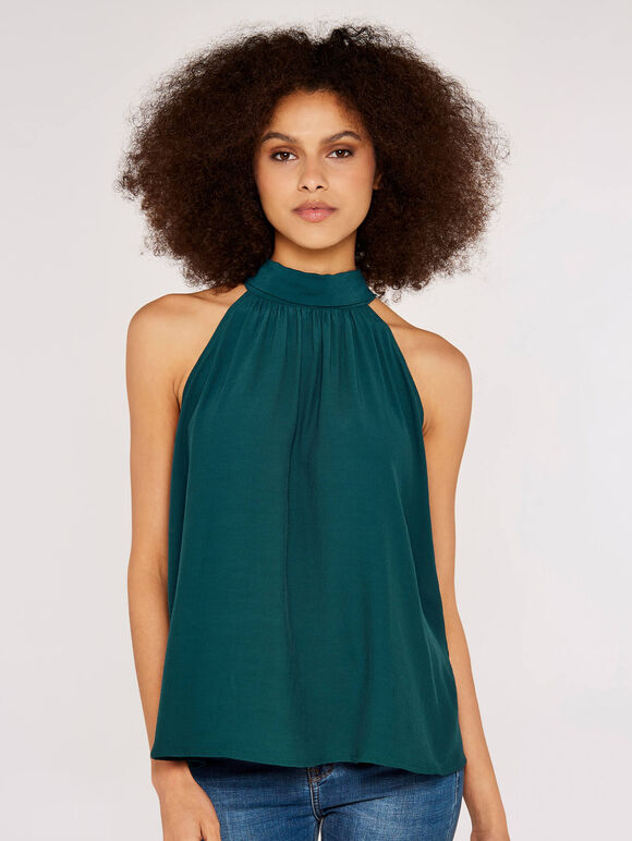 Tie Neck Sleeveless Blouse, Green, large
