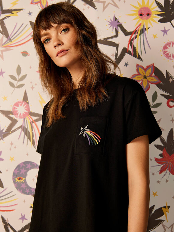 Dreams Embroidery Pocket Tee, Black, large