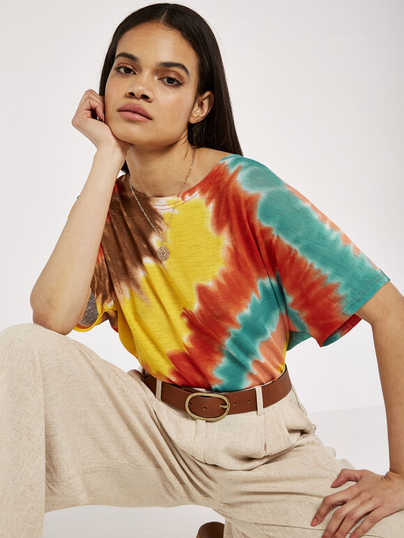 Tie Dye Oversized Top, Orange, large