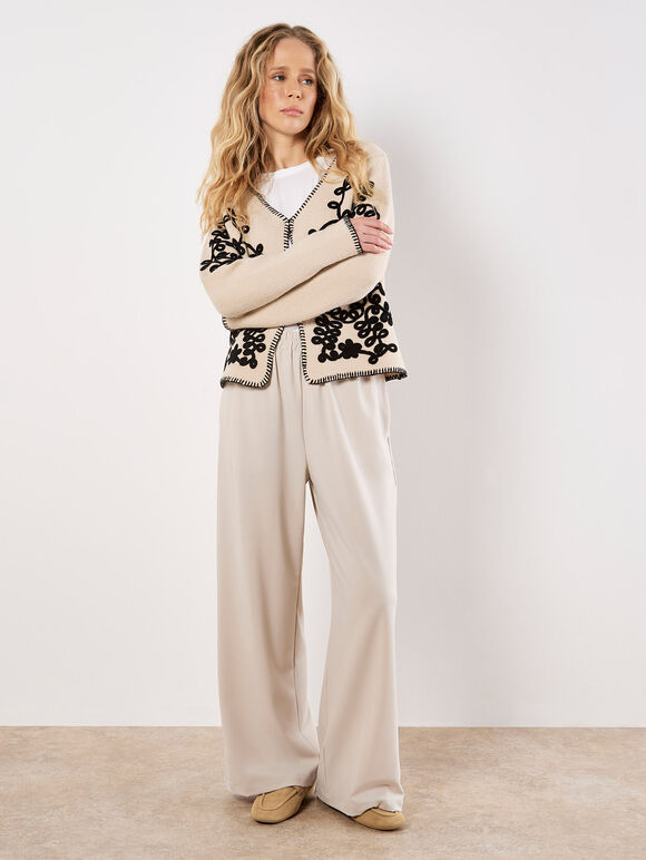 Woven Wide Leg Trousers, Stone, large