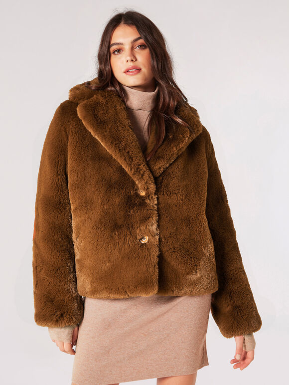 Short Opulent Fur Coat, Rust, large