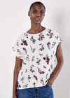 Botanical Floral Print Woven T-Shirt, White, large