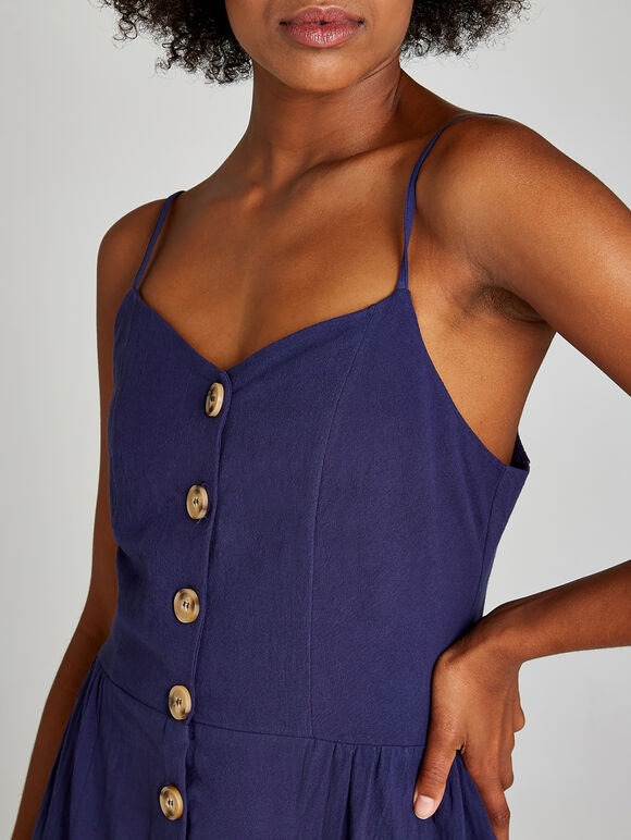 Button Down Midi Dress, Blue, large